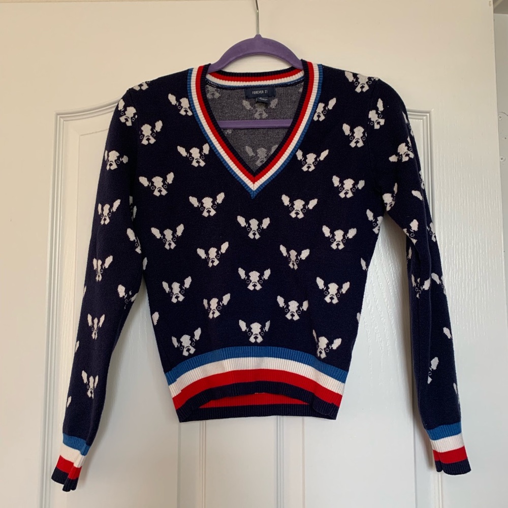 Navy sweater with Scottie dog pattern